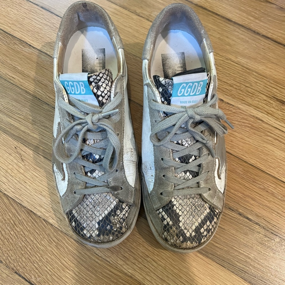 Golden Goose Silver and White Sneakers